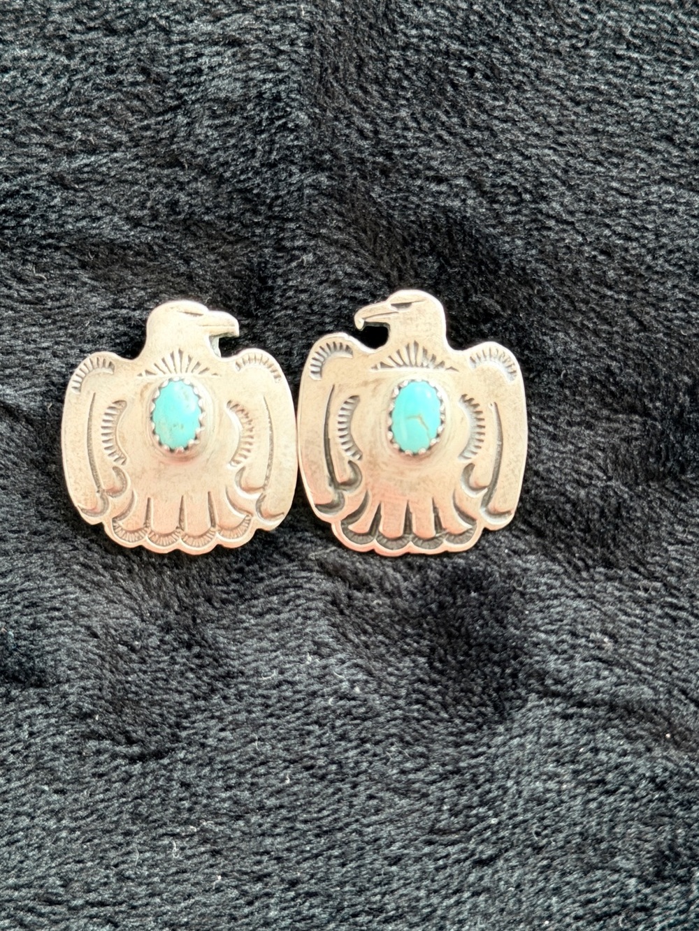 Sterling Silver Thunderbird Earrings with Turquoise Stone - Blue